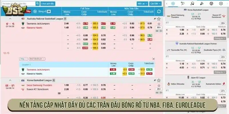Nền tảng cập nhật đầy đủ các trận đấu bóng rổ từ NBA, FIBA, EuroLeague